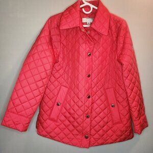Anne Klein Women Sz S Side Slit Puffer Quilt Jacket  Snap Button Mid Weight Red